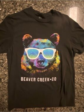 Beaver Creek Co Black Graphic Bear Tee with Sunglasses